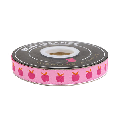 Catnap - Apples in Pink - 5/8" width - by Alexia Abegg - One Yard
