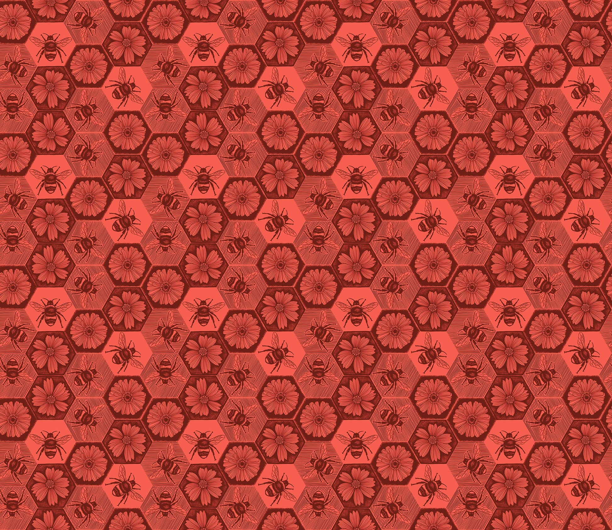 Busy in Coral quilting fabric, part of the Indelible Ink fabric collection by Anna Maria Textiles (SKU: AMT1005-38V)