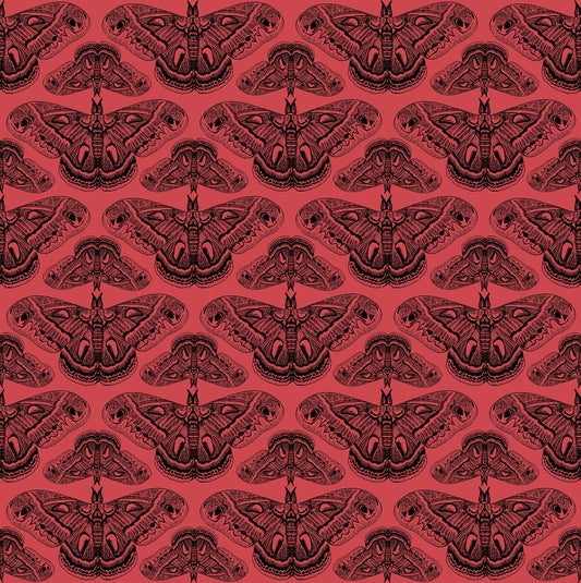 Cecropia in Guava quilting fabric, part of the Indelible Ink fabric collection by Anna Maria Textiles (SKU: AMT1008-23L)