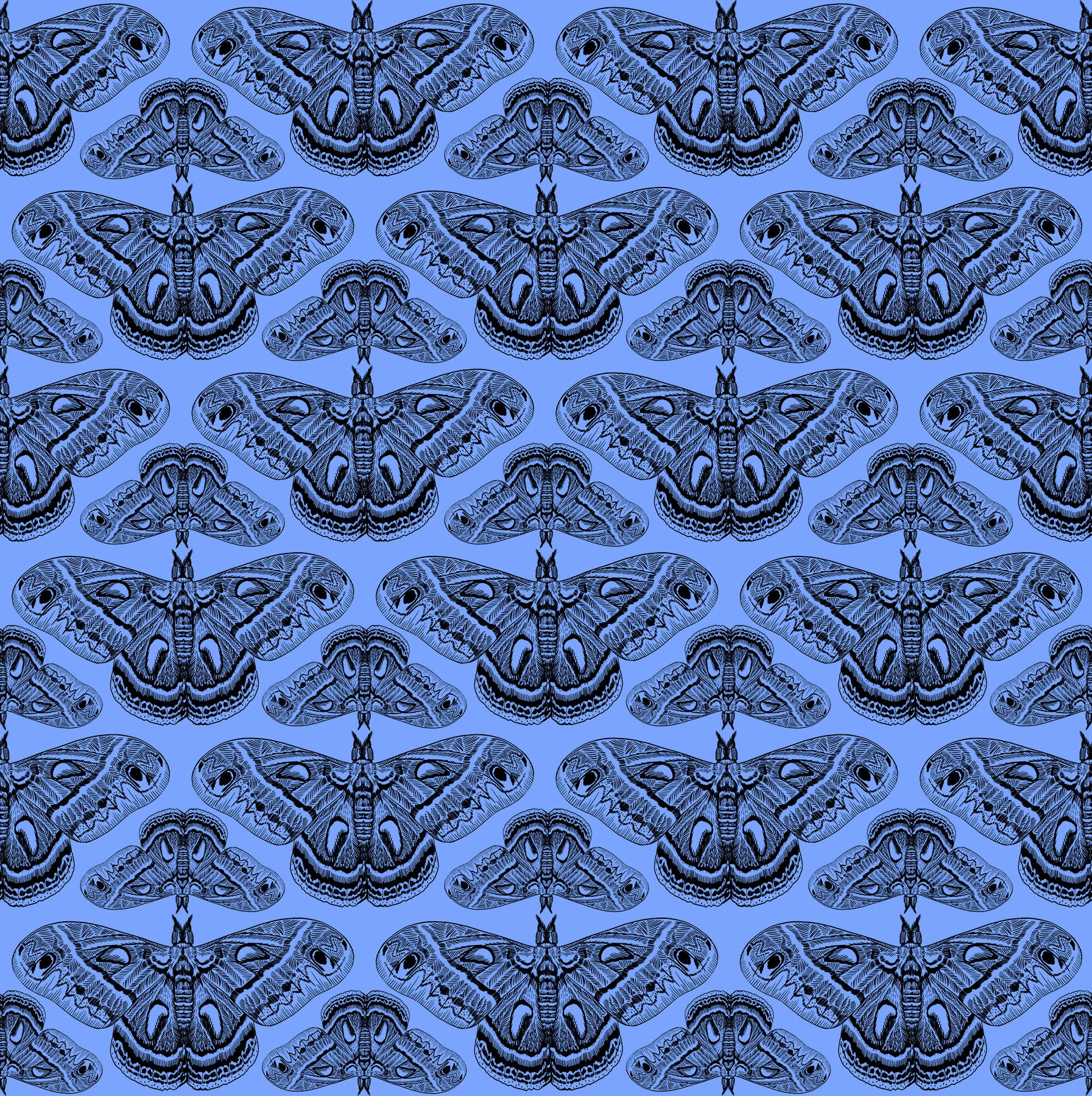 Cecropia in Cerulean quilting fabric, part of the Indelible Ink fabric collection by Anna Maria Textiles (SKU: AMT1008-45C)