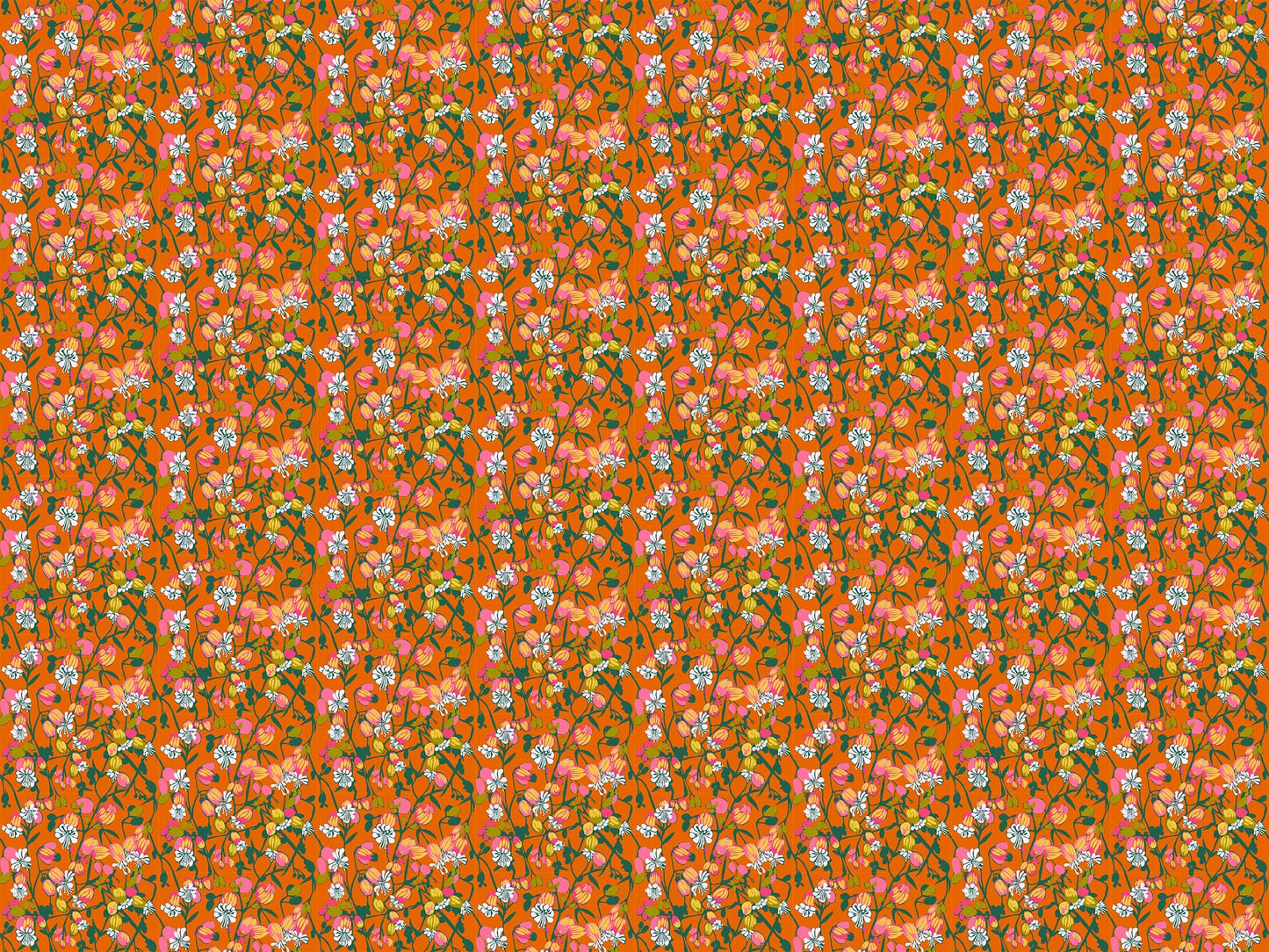 A closeup shot of the quilting fabric called Silene, designed by Anna Maria Horner, in the tangerine colorway. The SKU is AMT127-59L.