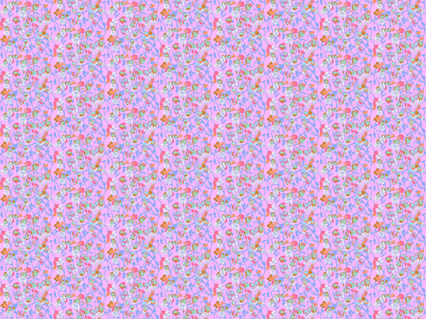 A closeup shot of the quilting fabric pattern called Silene, designed by Anna Maria Horner, in the periwinkle colorway. The SKU is AMT127-83C.