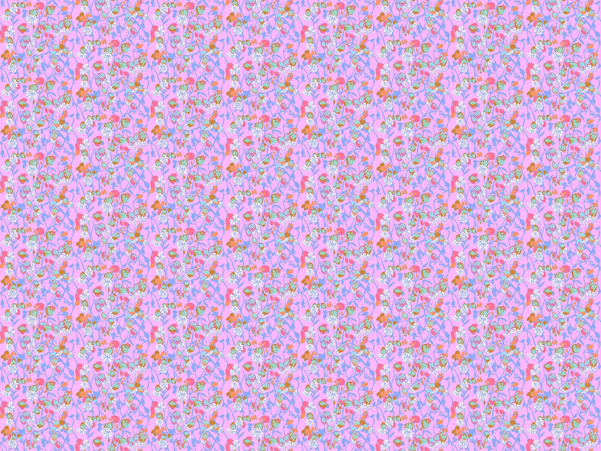 A closeup shot of the quilting fabric pattern called Silene, designed by Anna Maria Horner, in the periwinkle colorway. The SKU is AMT127-83C.