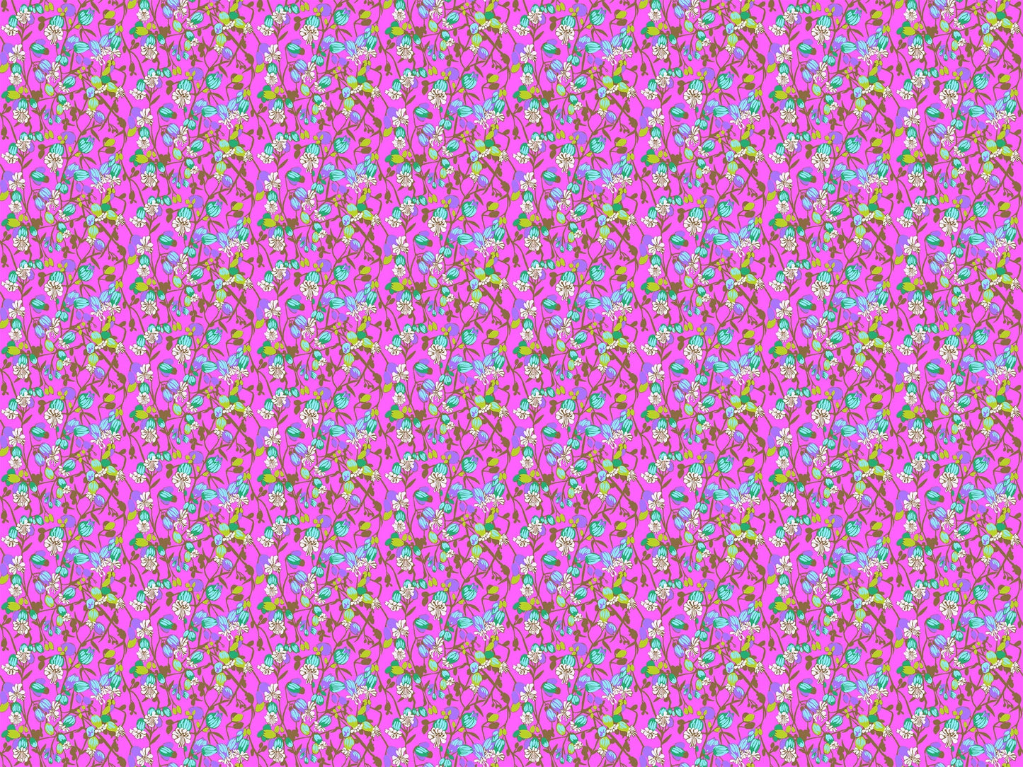 A closeup shot of the quilting fabric pattern called Silene, designed by Anna Maria Horner, in the fuchsia colorway. The SKU is AMT127-4V.