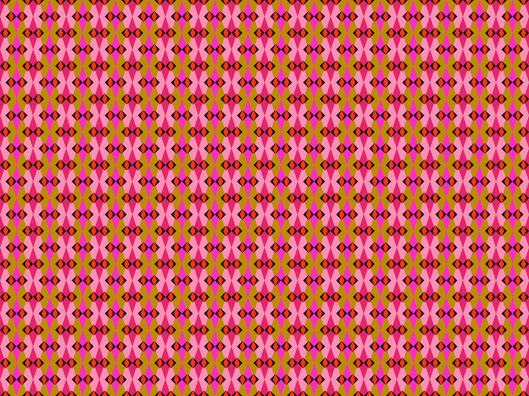 A closeup shot of the quilting fabric pattern called Fractal, designed by Anna Maria Horner, in the butterscotch colorway. The SKU is AMT128-23L.