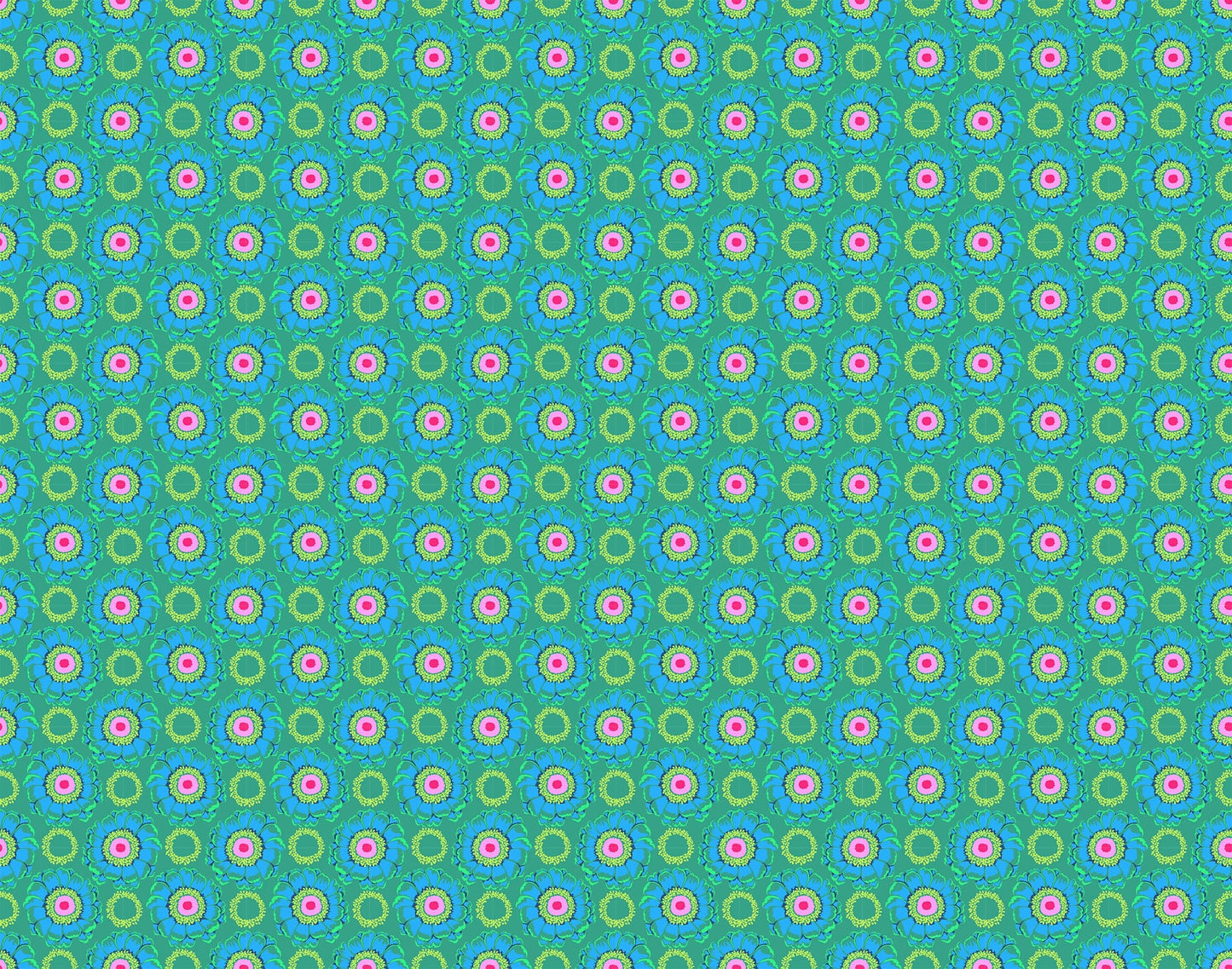 A closeup shot of the quilting fabric pattern called Whirling, designed by Anna Maria Horner, in the golf colorway. The SKU is AMT129-62L.