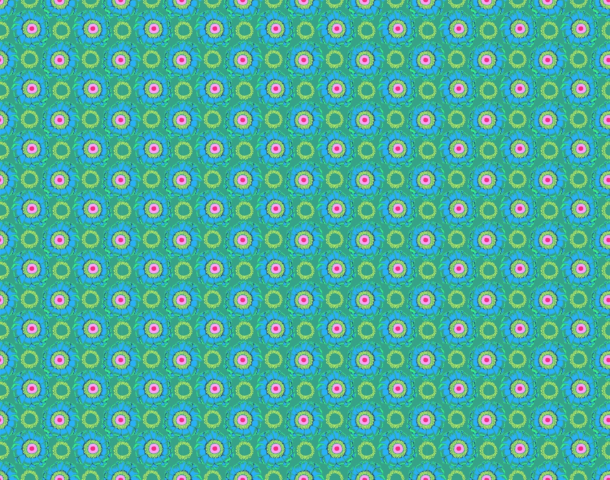 A closeup shot of the quilting fabric pattern called Whirling, designed by Anna Maria Horner, in the golf colorway. The SKU is AMT129-62L.