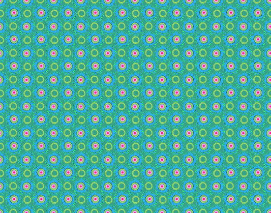 A closeup shot of the quilting fabric pattern called Whirling, designed by Anna Maria Horner, in the golf colorway. The SKU is AMT129-62L.