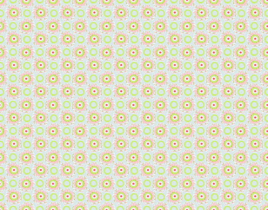 A closeup shot of the quilting fabric pattern called Whirling, designed by Anna Maria Horner, in the cloud colorway. The SKU is AMT129-75V.