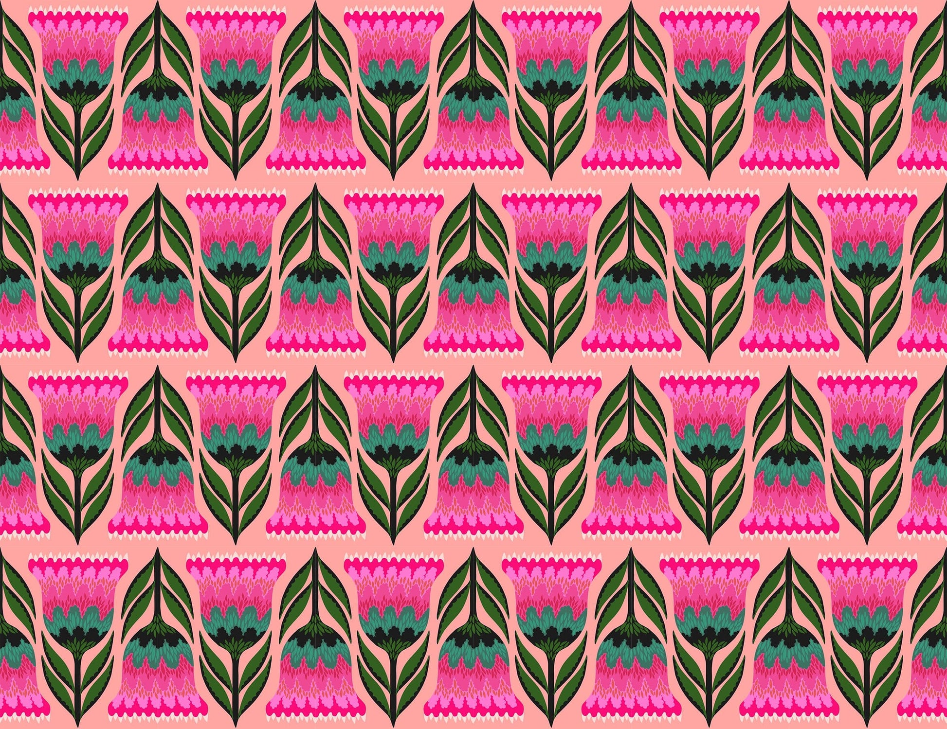 A closeup shot of the quilting fabric pattern called Celosia, designed by Anna Maria Horner, in the punch colorway. The SKU is AMT130-23L.