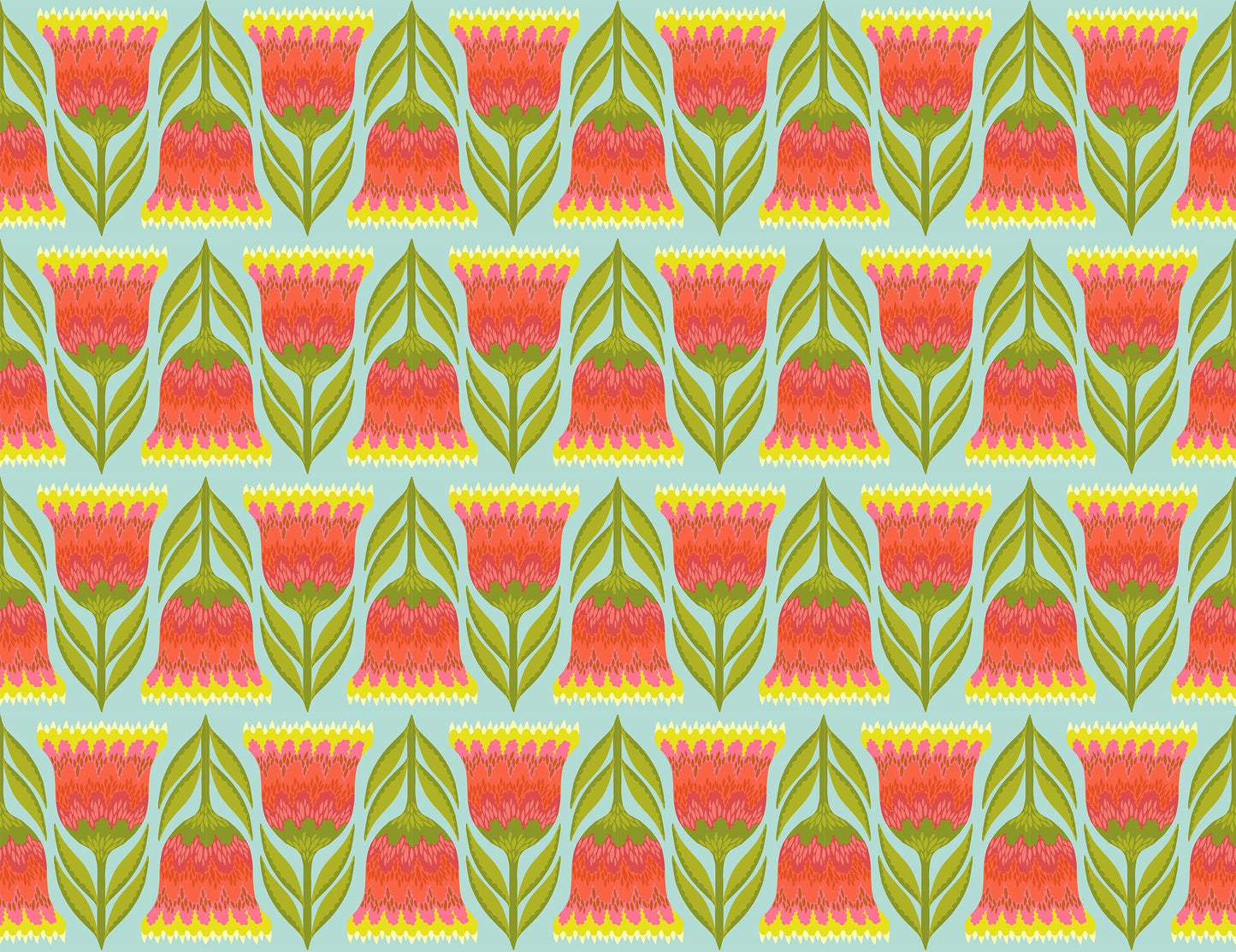 A closeup shot of the quilting fabric pattern called Celosia, designed by Anna Maria Horner, in the lime colorway. The SKU is AMT130-74V.
