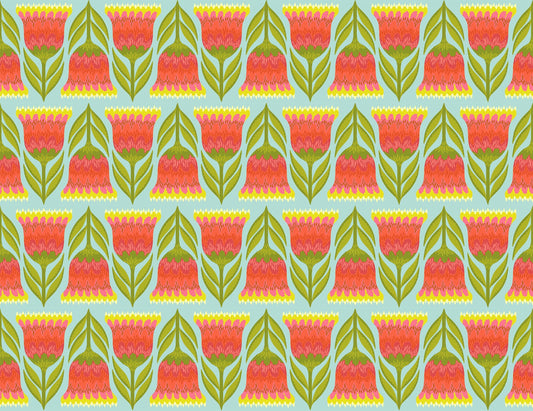 A closeup shot of the quilting fabric pattern called Celosia, designed by Anna Maria Horner, in the lime colorway. The SKU is AMT130-74V.