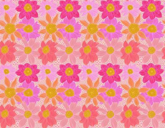 A closeup shot of the quilting fabric pattern called Stars and Stripes, designed by Anna Maria Horner, in the pink colorway. The SKU is AMT132-23C.