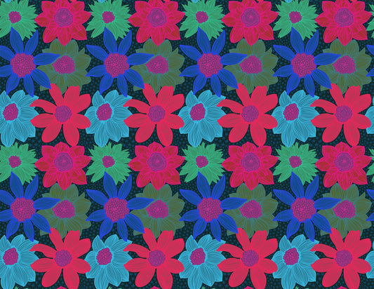 A closeup shot of the quilting fabric pattern called Stars and Stripes, designed by Anna Maria Horner, in the navy colorway. The SKU is AMT132-49L.