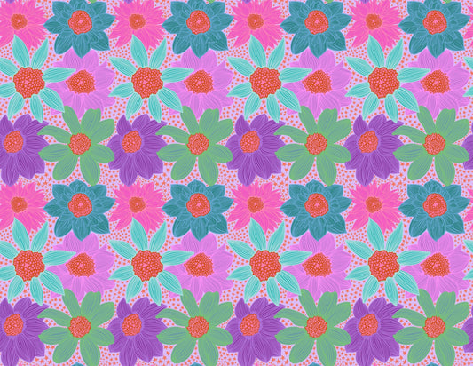 A closeup shot of the quilting fabric pattern called Stars and Stripes, designed by Anna Maria Horner, in the lavender colorway. The SKU is AMT132-84V.