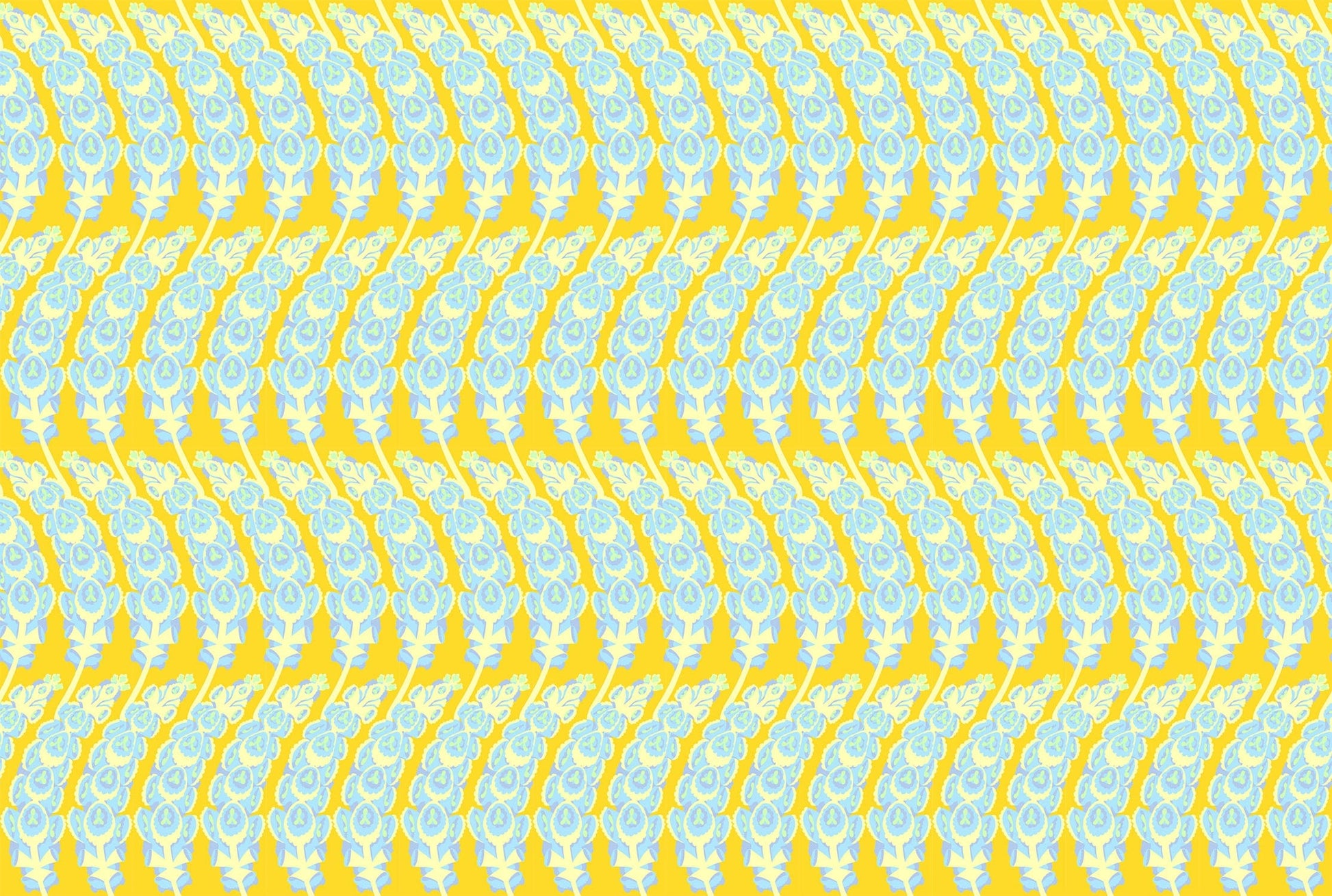 A closeup shot of the quilting fabric pattern called Bells of Ireland, designed by Anna Maria Horner, in the sunny colorway. The SKU is AMT133-52C.
