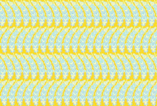A closeup shot of the quilting fabric pattern called Bells of Ireland, designed by Anna Maria Horner, in the sunny colorway. The SKU is AMT133-52C.