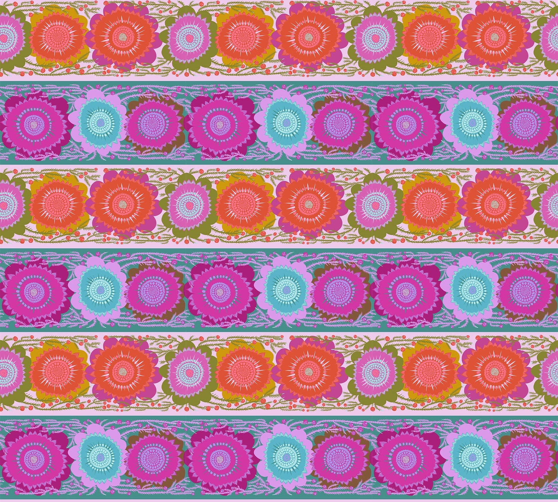 A closeup shot of the quilting fabric pattern called Line Dance, designed by Anna Maria Parry, in the bouquet colorway. The SKU is AMT135-82V.