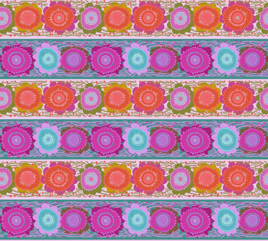 A closeup shot of the quilting fabric pattern called Line Dance, designed by Anna Maria Parry, in the bouquet colorway. The SKU is AMT135-82V.