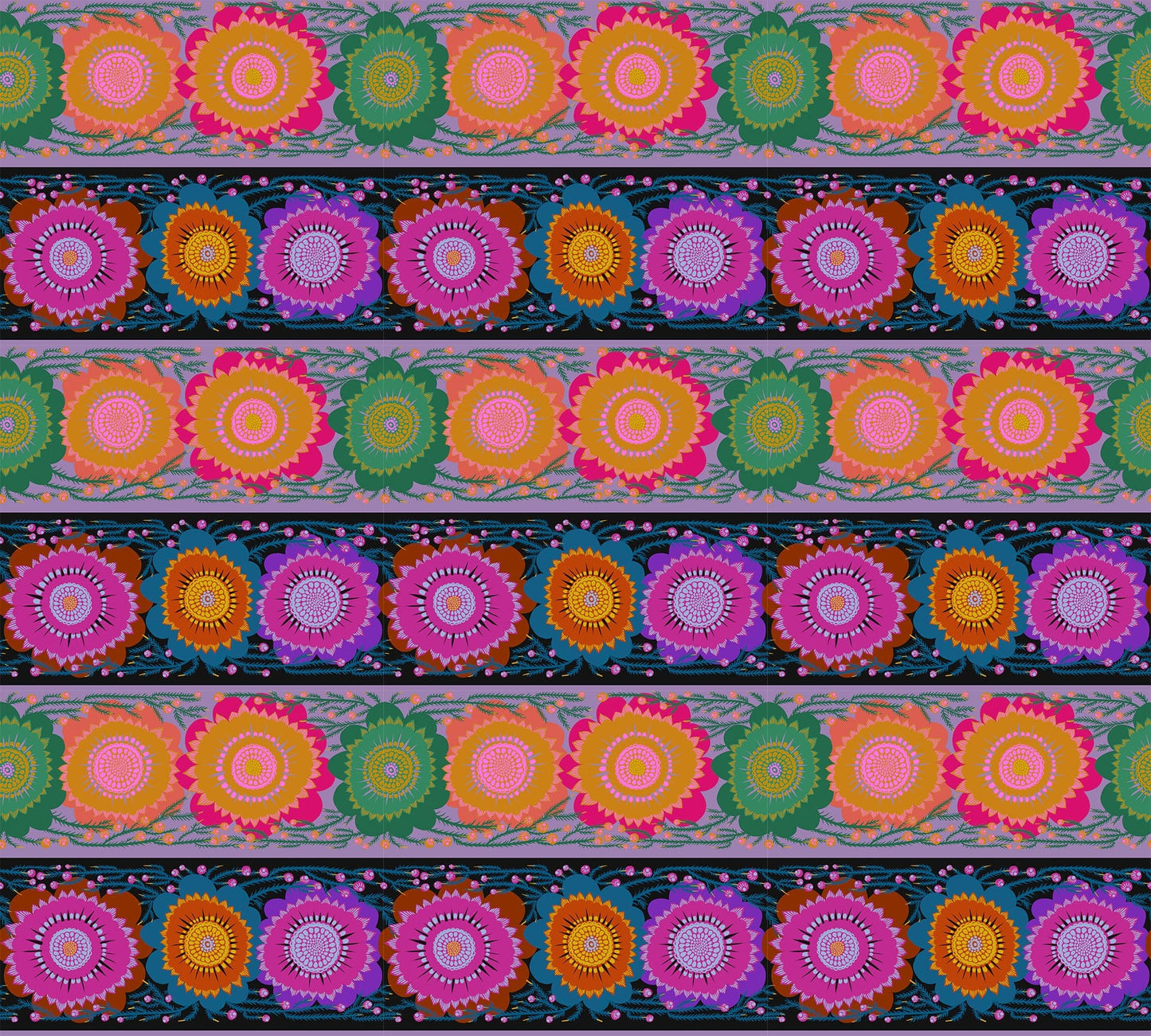 A closeup shot of the quilting fabric pattern called Line Dance, designed by Anna Maria Parry, in the moonlight colorway. The SKU is AMT135-84L.