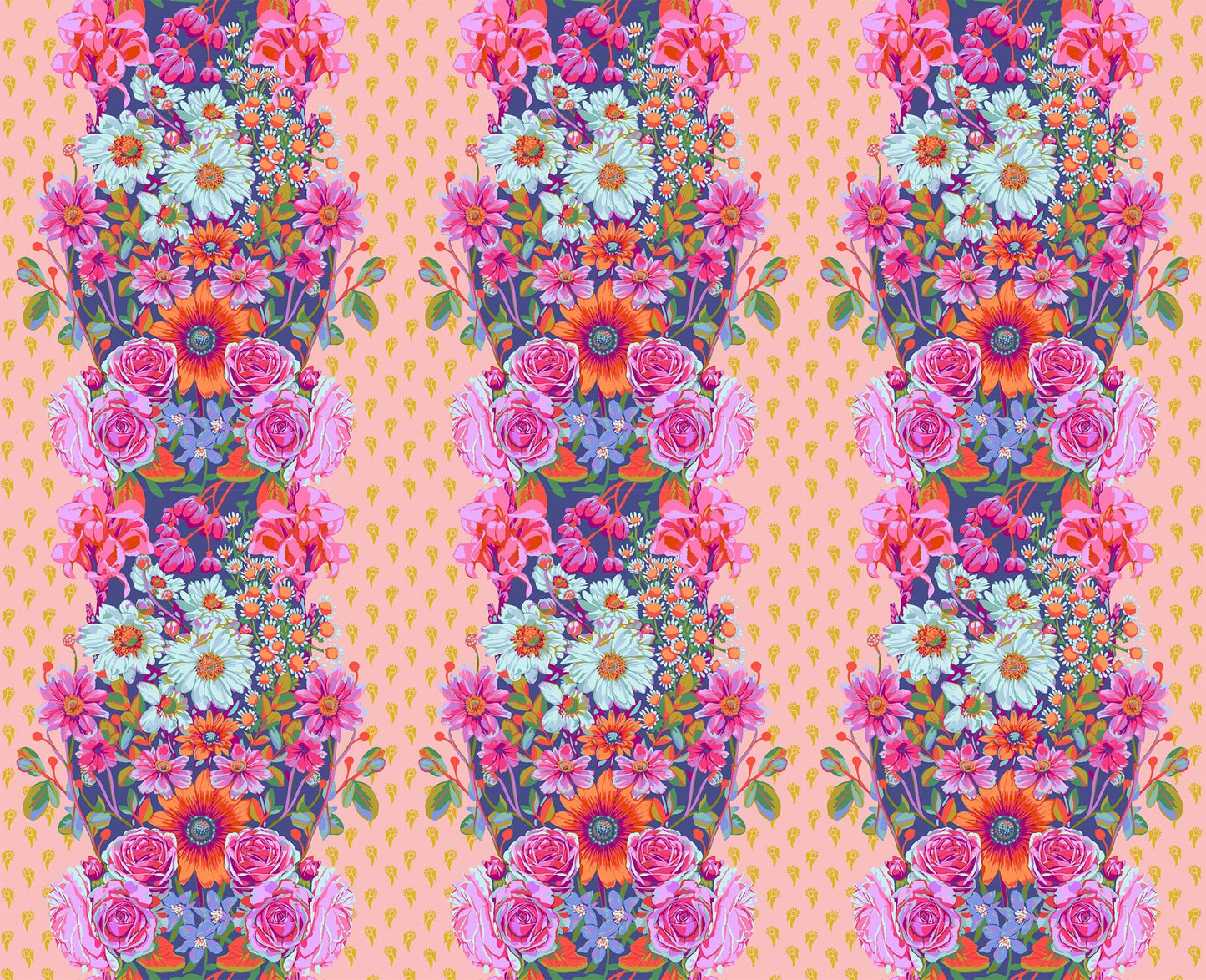 A closeup shot of the quilting fabric pattern called Beata's Garden, designed by Anna Maria Parry, in the candlelight colorway. The SKU is AMT137-20C.