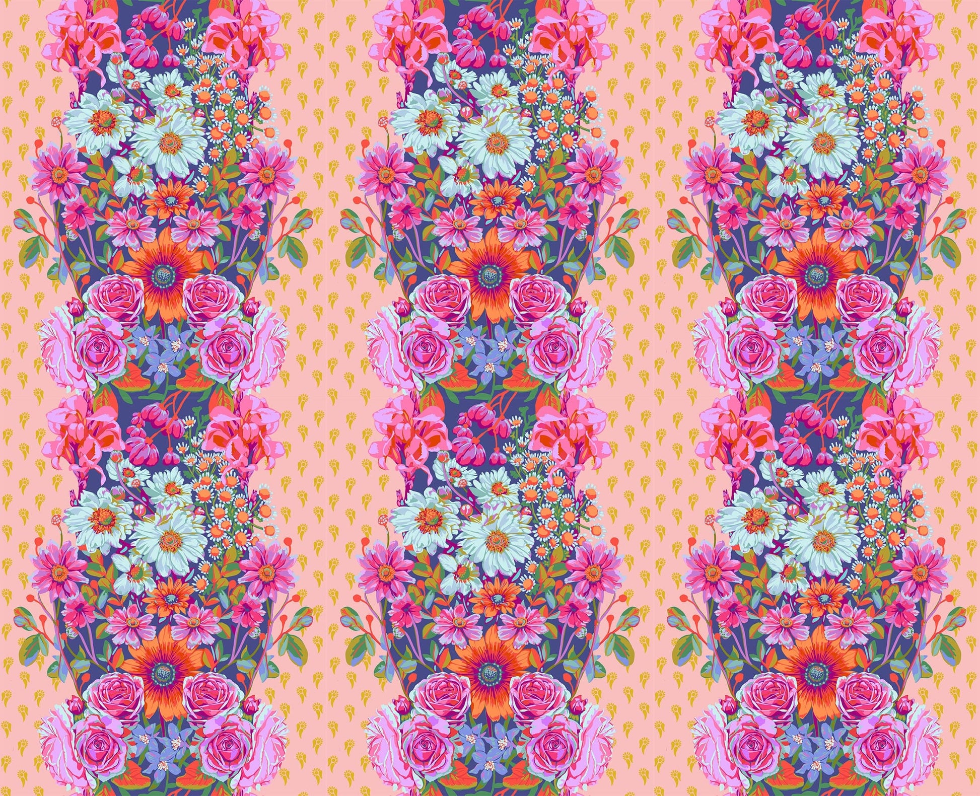 A closeup shot of the quilting fabric pattern called Beata's Garden, designed by Anna Maria Parry, in the candlelight colorway. The SKU is AMT137-20C.