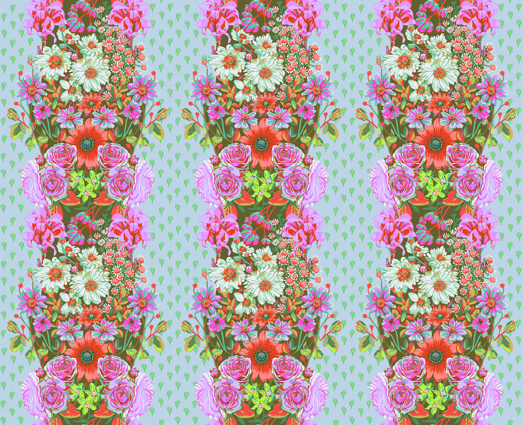 A closeup shot of the quilting fabric pattern called Beata's Garden, designed by Anna Maria Parry, in the seafoam colorway. The SKU is AMT137-78V.