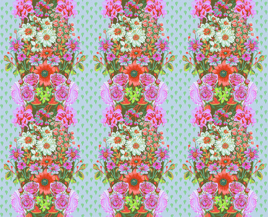 A closeup shot of the quilting fabric pattern called Beata's Garden, designed by Anna Maria Parry, in the seafoam colorway. The SKU is AMT137-78V.