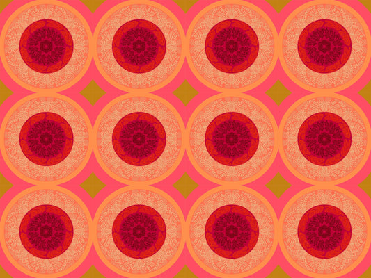 A closeup shot of the quilting fabric pattern called Doily, designed by Anna Maria Parry, in the taffy colorway. The SKU is AMT138-38C.