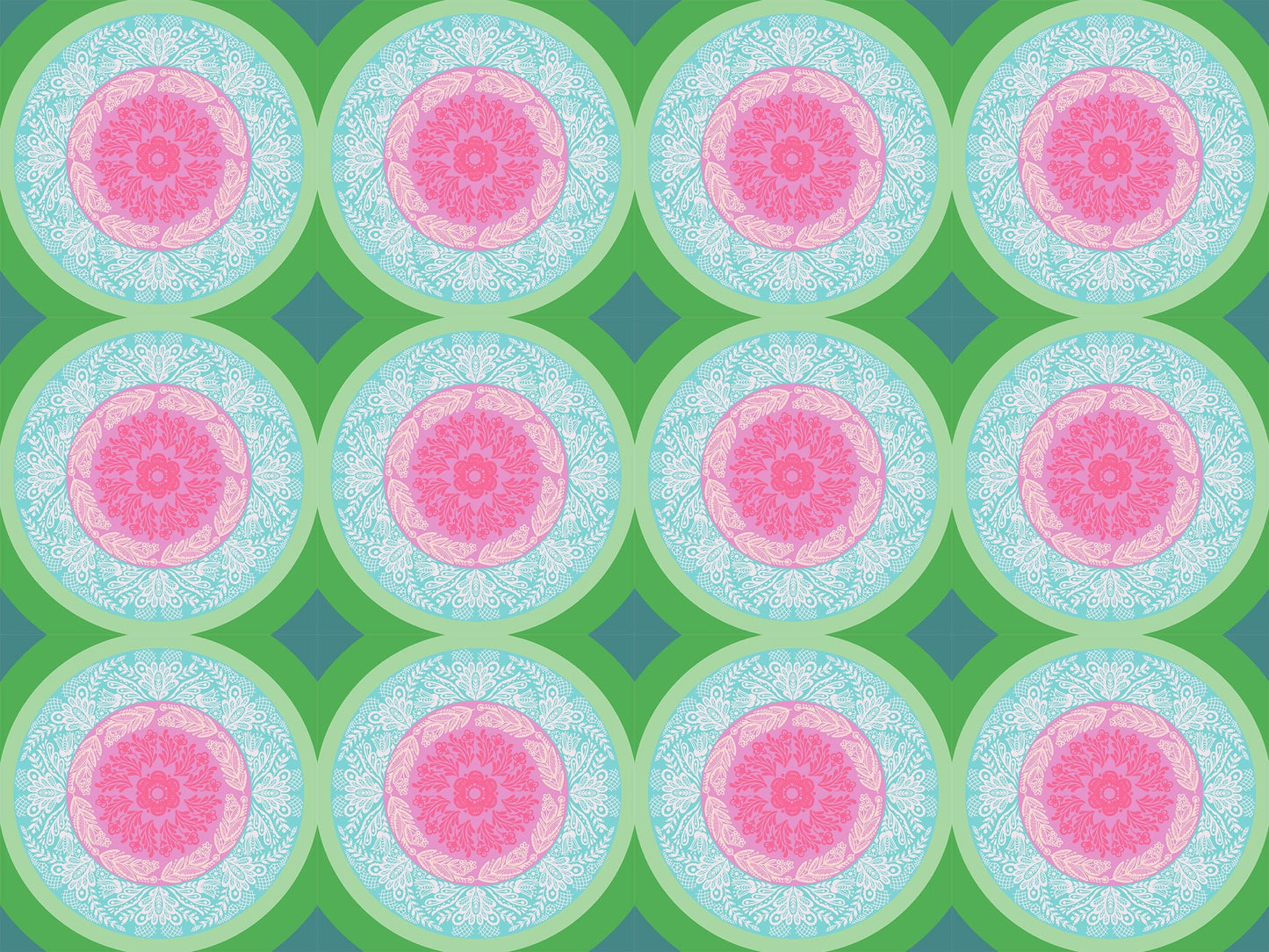 A closeup shot of the quilting fabric pattern called Doily, designed by Anna Maria Parry, in the powder colorway. The SKU is AMT138-78V.