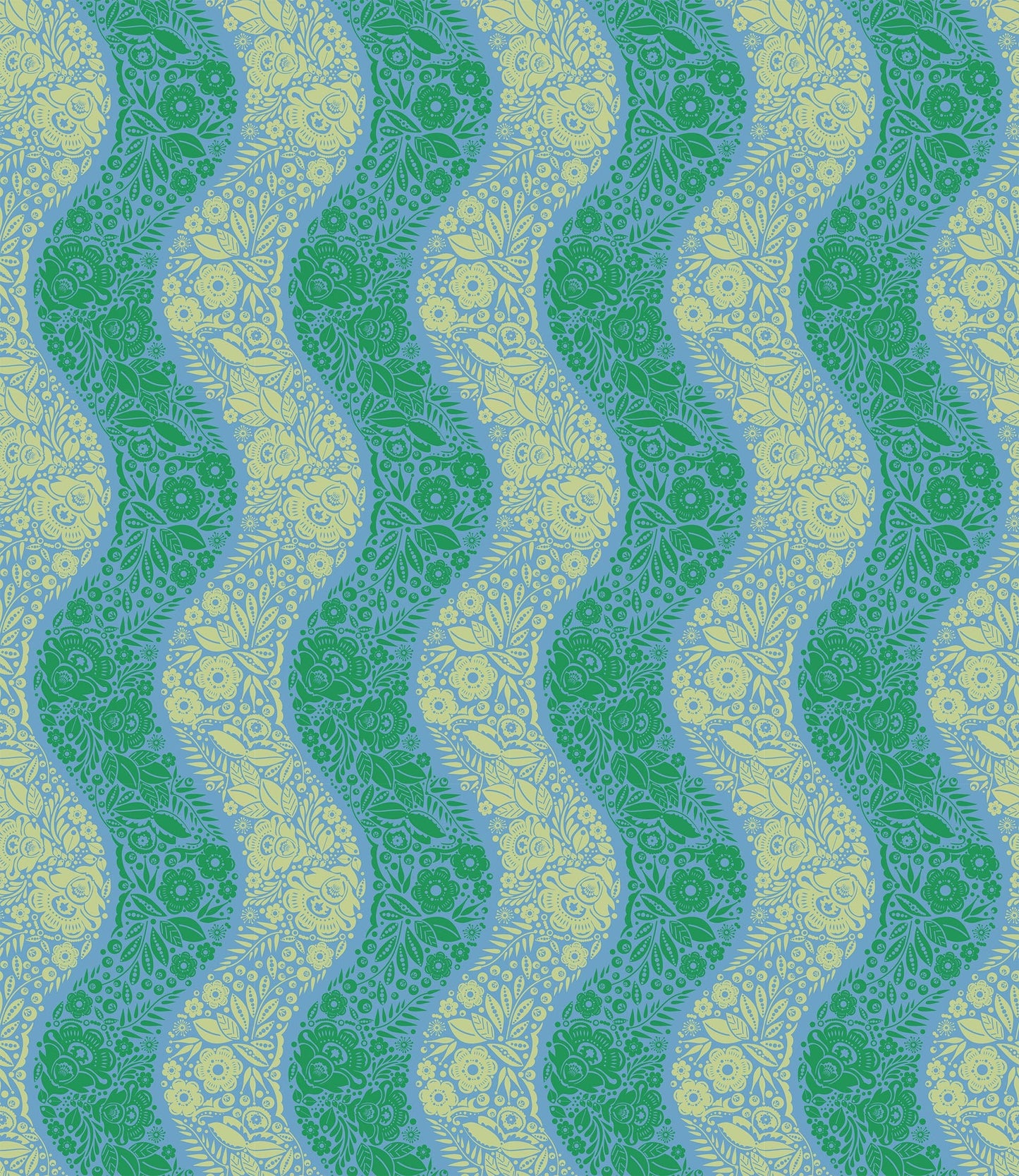 A closeup shot of the quilting fabric pattern called Village Path, designed by Anna Maria Horner, in the sea colorway. The SKU is AMT139-64C.