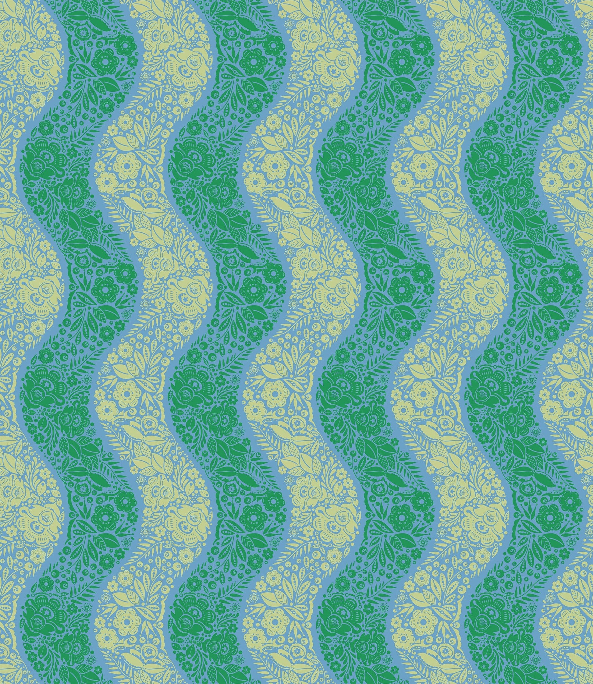 A closeup shot of the quilting fabric pattern called Village Path, designed by Anna Maria Horner, in the sea colorway. The SKU is AMT139-64C.