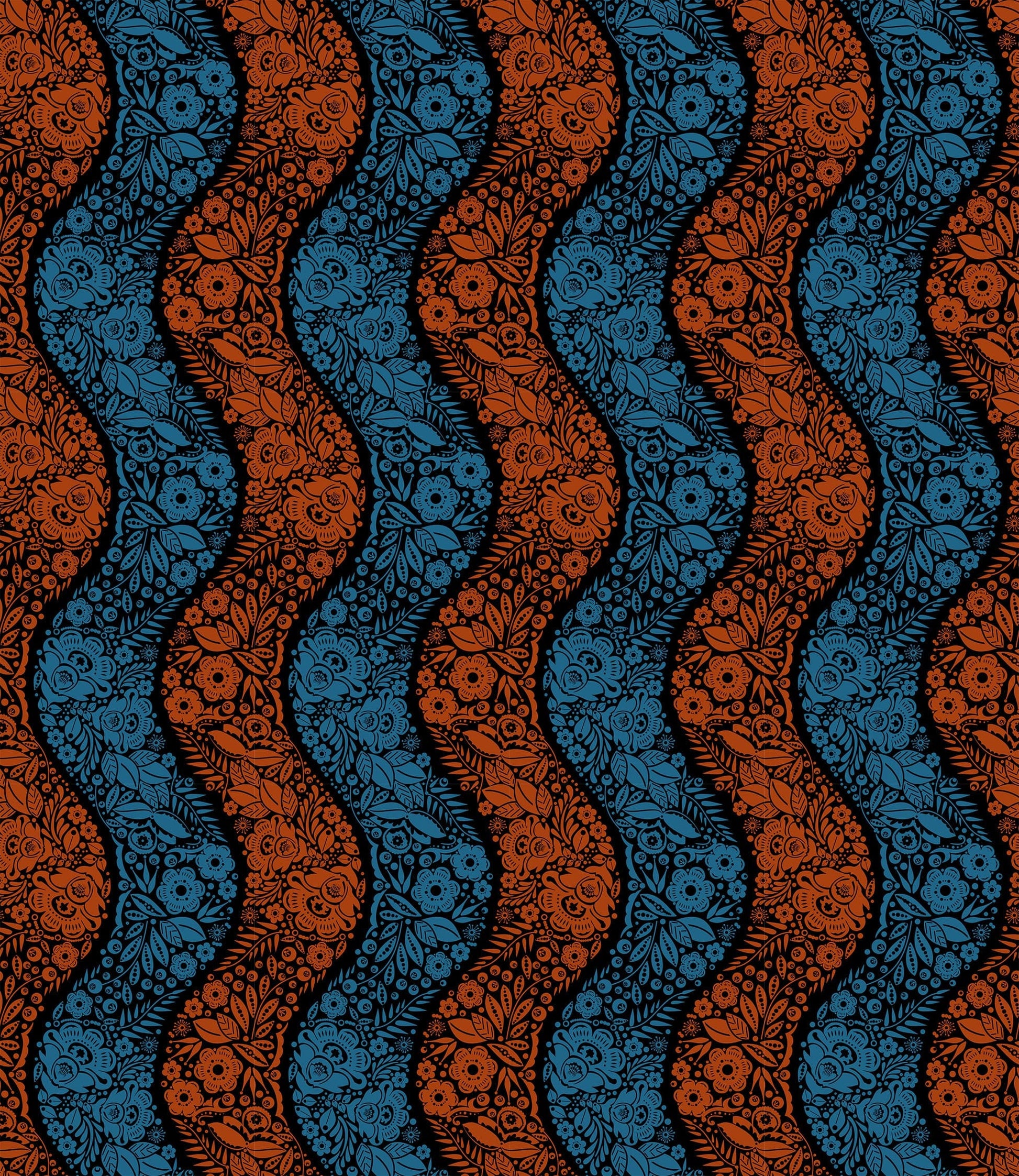 A closeup shot of the quilting fabric pattern called Village Path, designed by Anna Maria Parry, in the night colorway. The SKU is AMT139-99L.