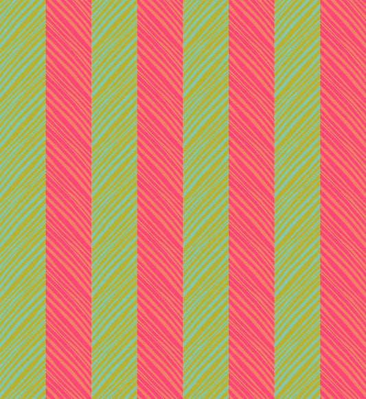 A closeup shot of the quilting fabric pattern called Tipsy, designed by Anna Maria Parry, in the guava colorway. The SKU is AMT140-23C.