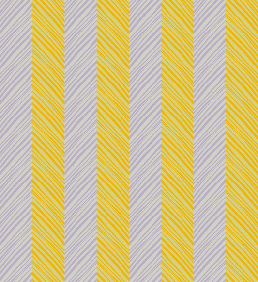 A closeup shot of the quilting fabric pattern called Tipsy, designed by Anna Maria Parry, in the sunlight colorway. The SKU is AMT140-83V.