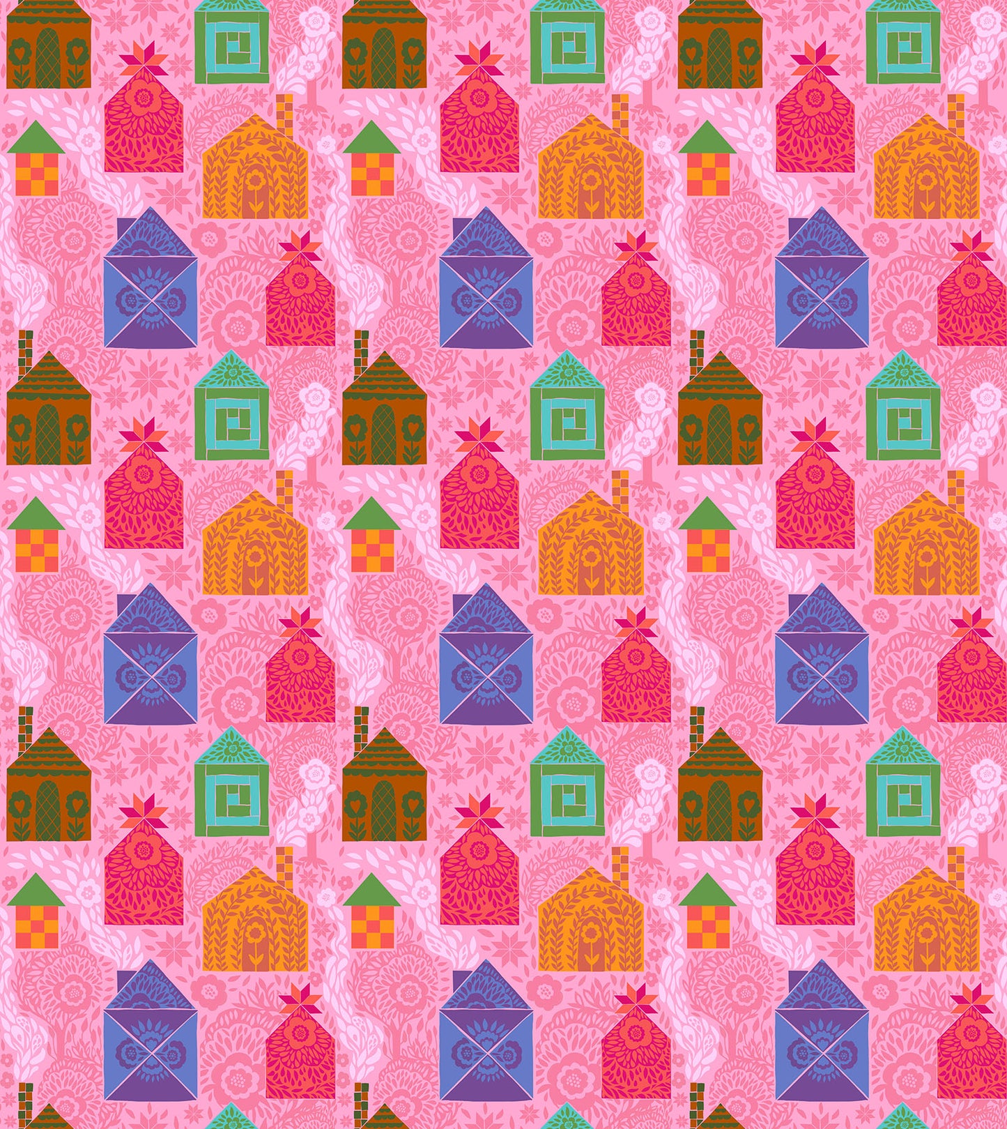 Storybook in Bubblegum quilting fabric, part of the Allegory fabric collection by Anna Maria Textiles (SKU: AMT146-20C)