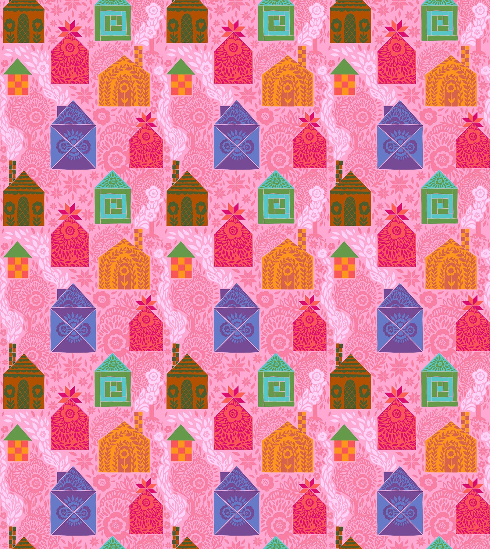 Storybook in Bubblegum quilting fabric, part of the Allegory fabric collection by Anna Maria Textiles (SKU: AMT146-20C)