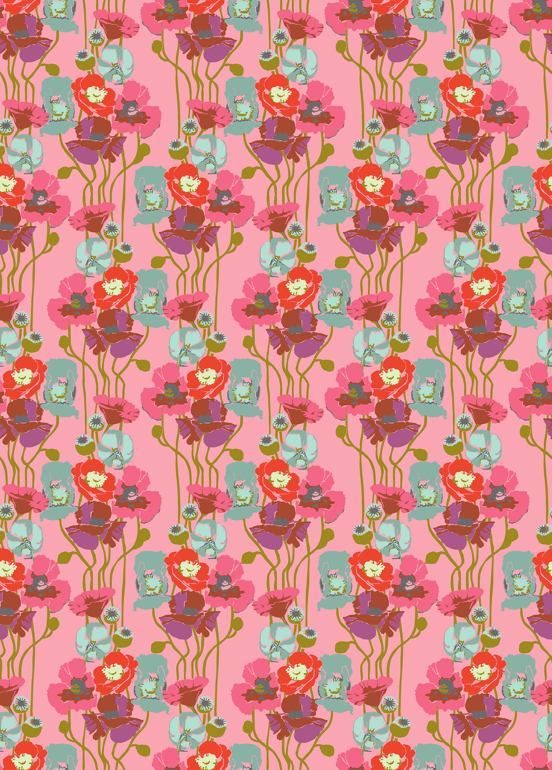 Pouring Poppies in Haze quilting fabric, part of the Overdressed fabric collection by Anna Maria Textiles (SKU: AMT151-23V)