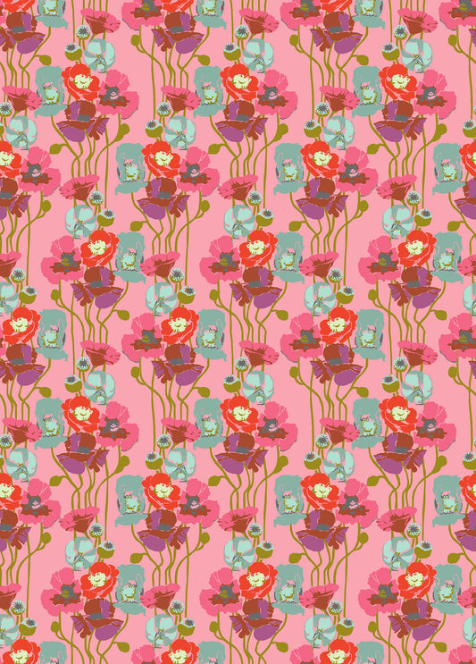 Pouring Poppies in Haze quilting fabric, part of the Overdressed fabric collection by Anna Maria Textiles (SKU: AMT151-23V)