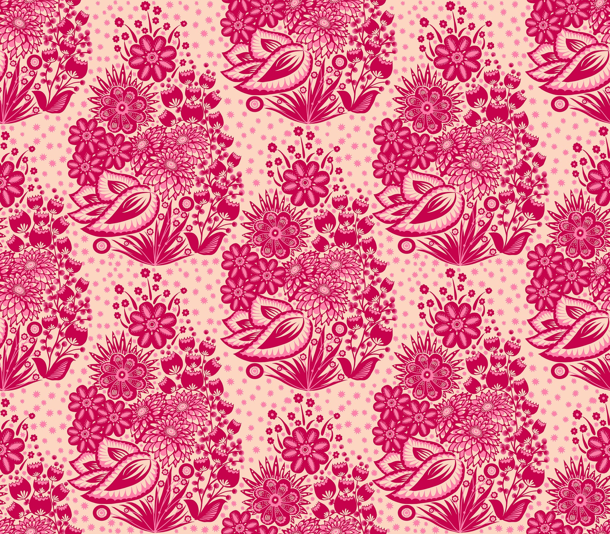 Totem in Red quilting fabric, part of the Overdressed fabric collection by Anna Maria Textiles (SKU: AMT152-25L)
