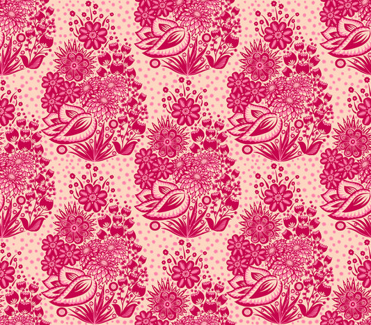 Totem in Red quilting fabric, part of the Overdressed fabric collection by Anna Maria Textiles (SKU: AMT152-25L)