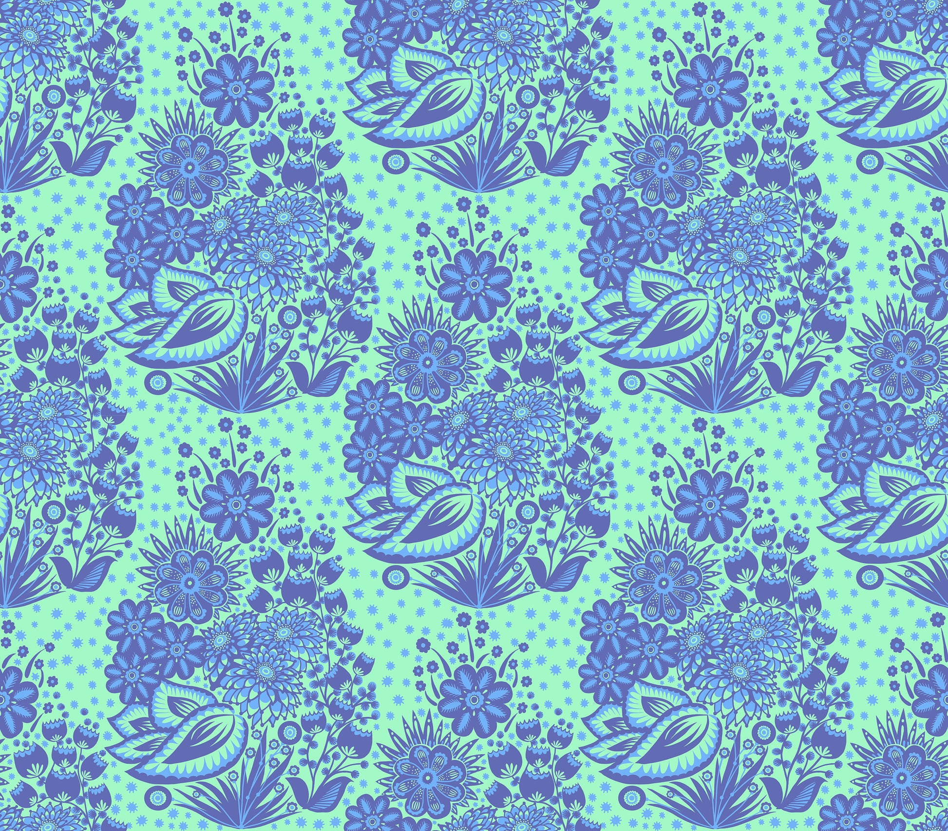 Totem in Blue quilting fabric, part of the Overdressed fabric collection by Anna Maria Textiles (SKU: AMT152-47C)