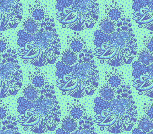 Totem in Blue quilting fabric, part of the Overdressed fabric collection by Anna Maria Textiles (SKU: AMT152-47C)