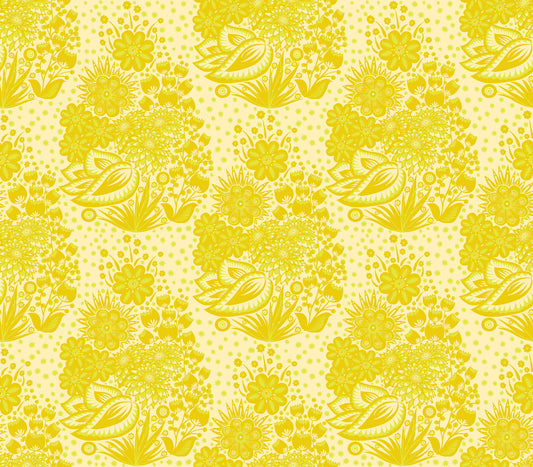 Totem in Yellow quilting fabric, part of the Overdressed fabric collection by Anna Maria Textiles (SKU: AMT152-52V)