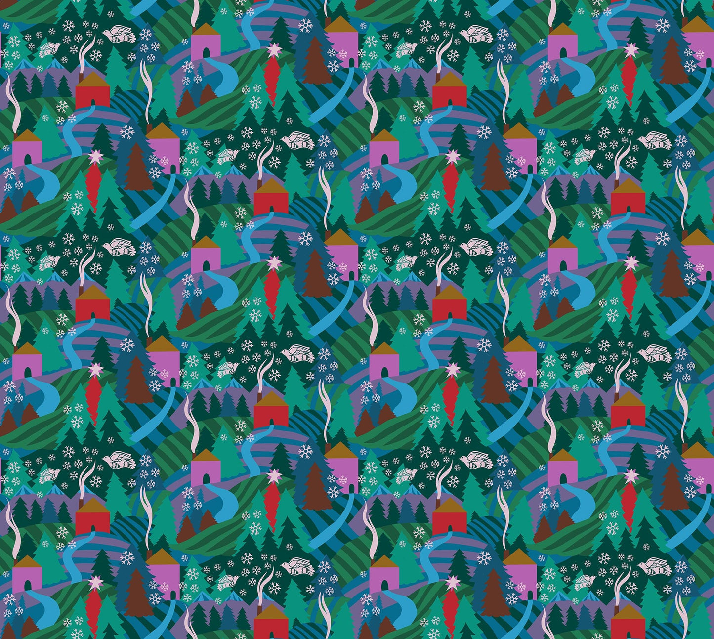 Flurry in Evening quilting fabric, part of the Cozy Christmas fabric collection by Anna Maria Parry (SKU: AMT161-75C)
