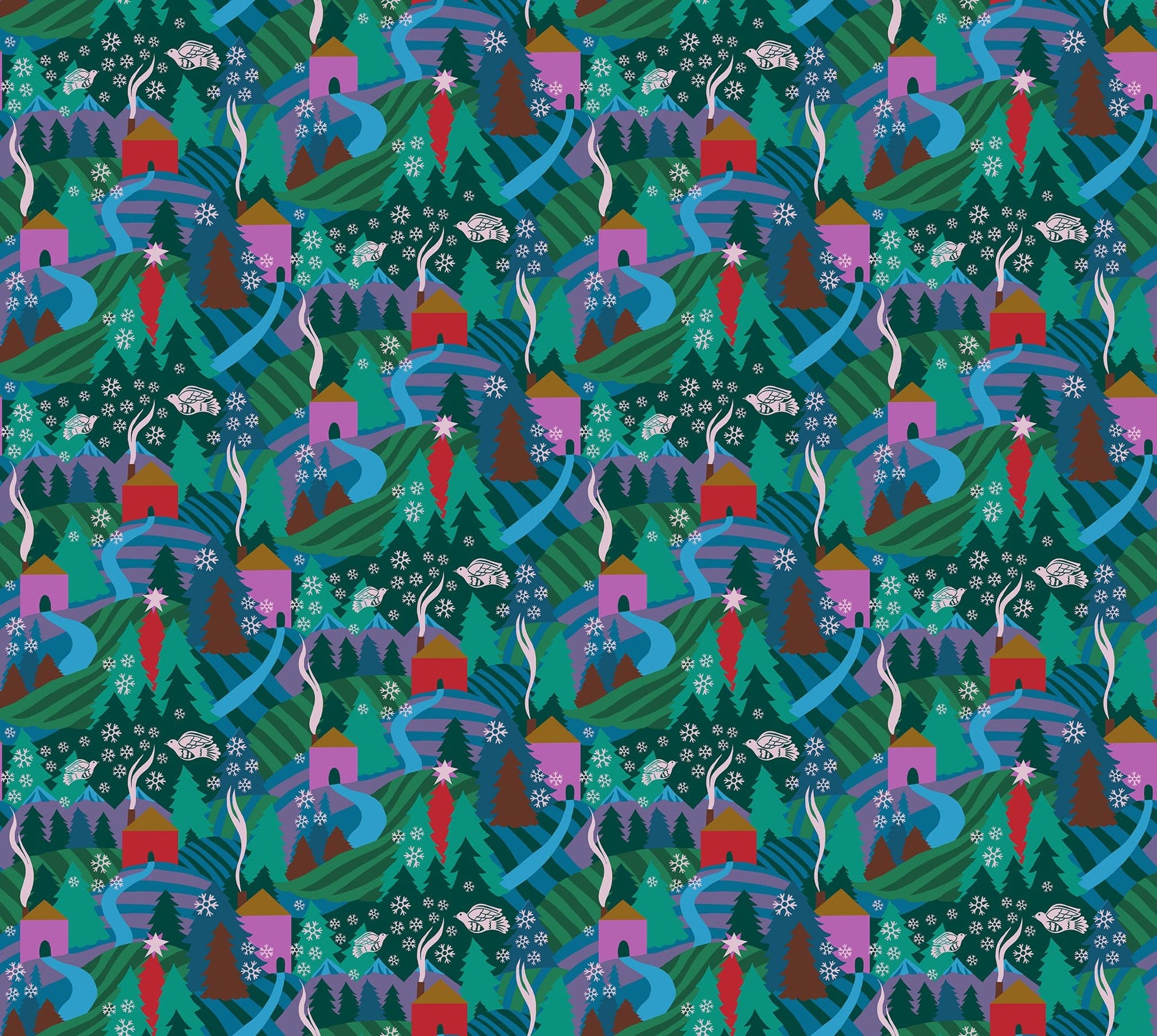Flurry in Evening quilting fabric, part of the Cozy Christmas fabric collection by Anna Maria Parry (SKU: AMT161-75C)