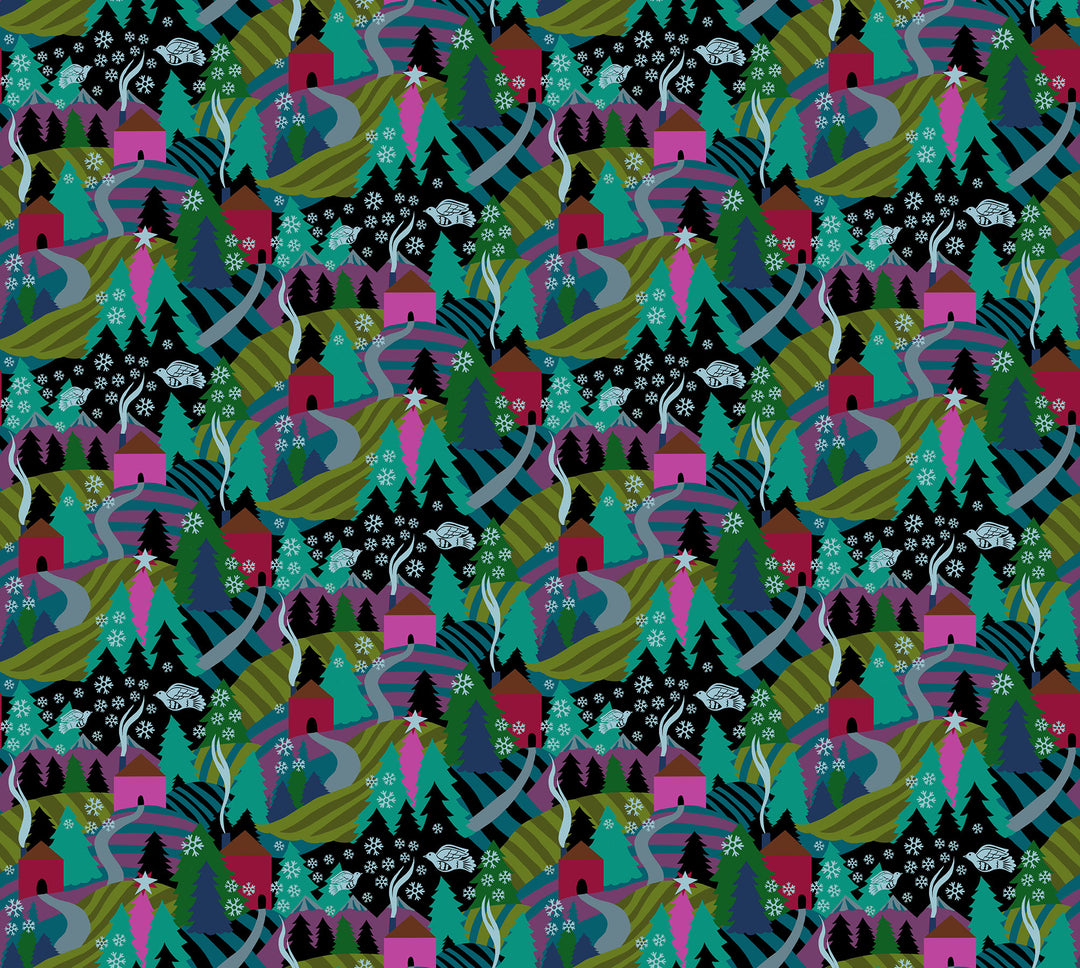Flurry in Midnight quilting fabric, part of the Cozy Christmas fabric collection by Anna Maria Parry (SKU: AMT161-99L)