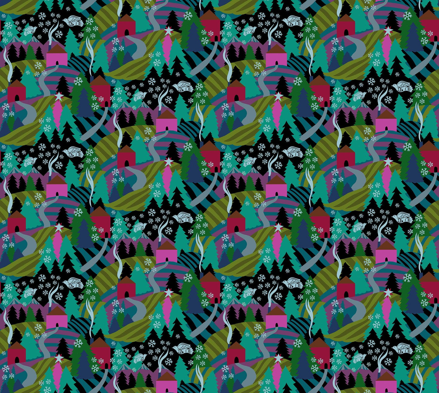 Flurry in Midnight quilting fabric, part of the Cozy Christmas fabric collection by Anna Maria Parry (SKU: AMT161-99L)