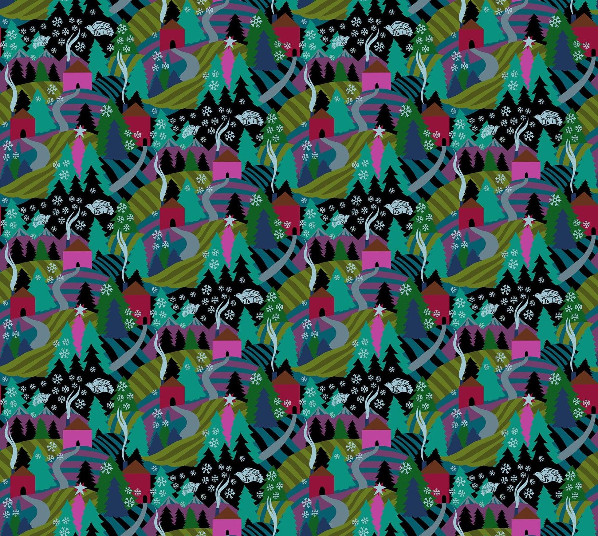 Flurry in Midnight quilting fabric, part of the Cozy Christmas fabric collection by Anna Maria Parry (SKU: AMT161-99L)