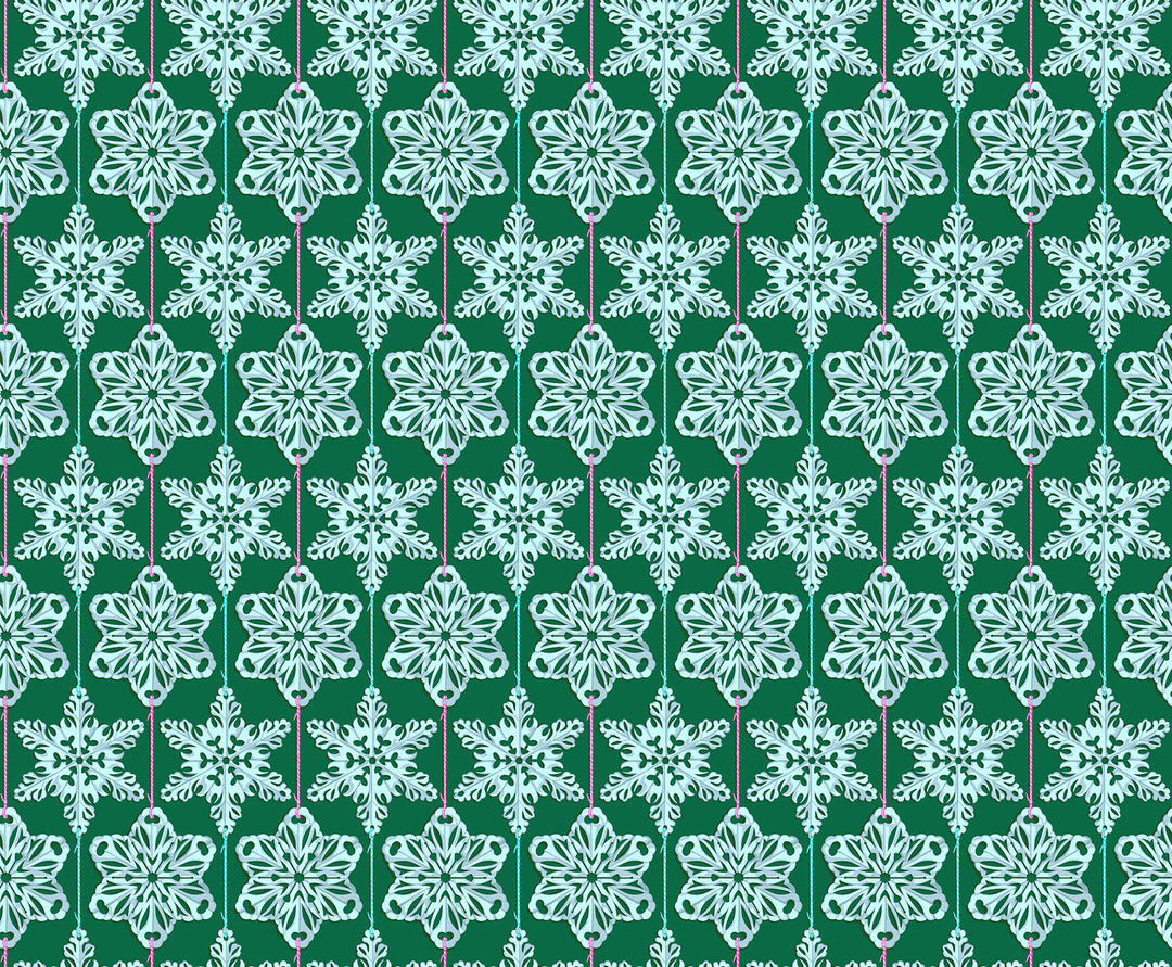 Paperflakes in Mint quilting fabric, part of the Cozy Christmas fabric collection by Anna Maria Parry (SKU:AMT162-74L)